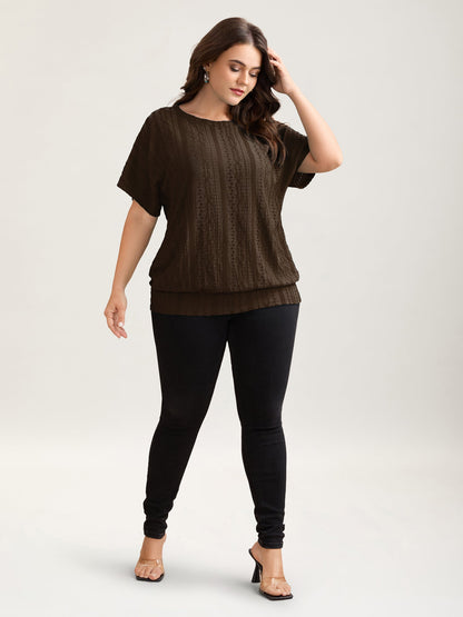 Eyelet Trim Stretchy Textured Plain Top