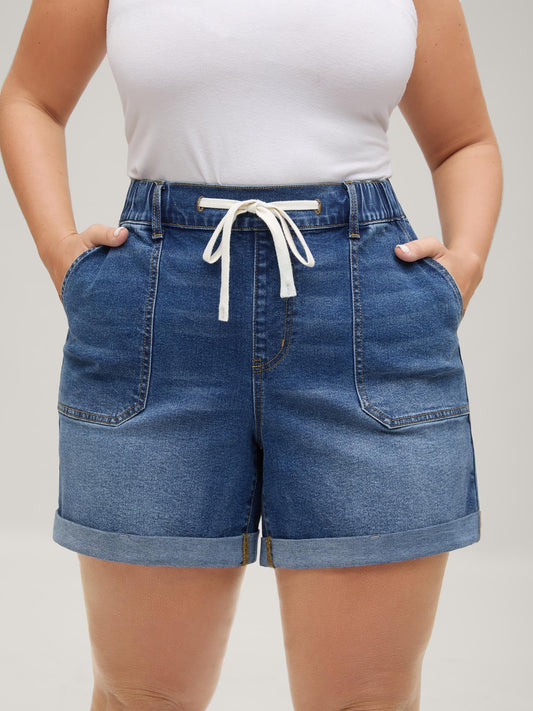 Stretchy Waist Vintage Drawstring Denim Shorts