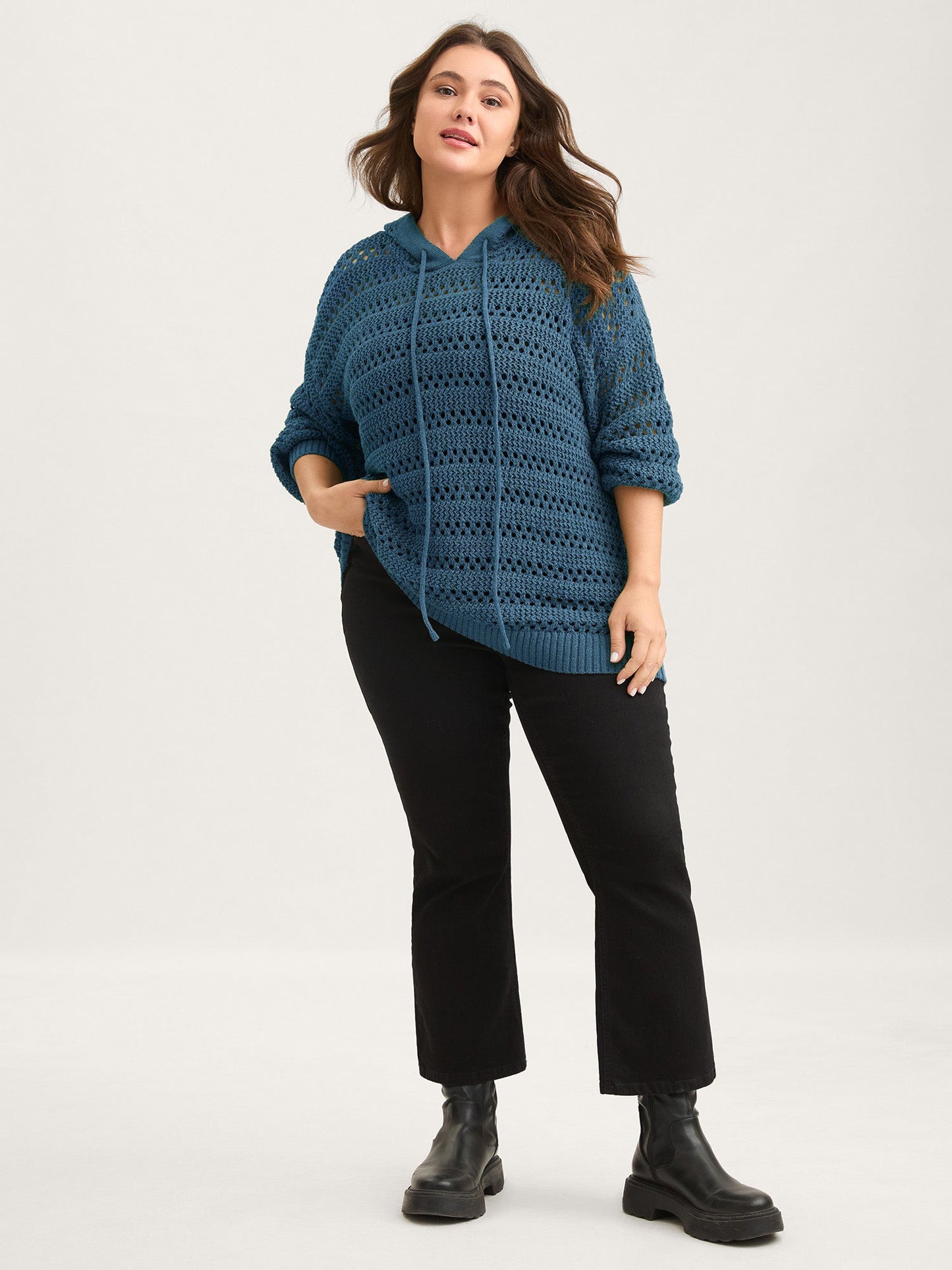 Cut-Out Textured Drop Shoulder Pullover