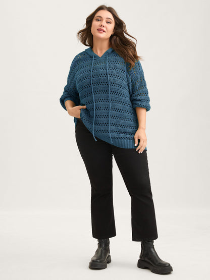 Cut-Out Textured Drop Shoulder Pullover