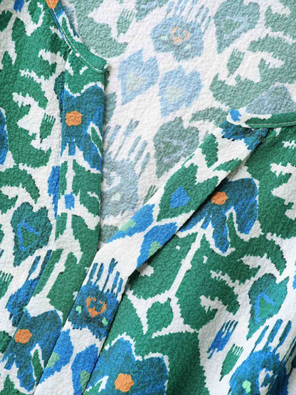 Boho Pattern Stretchy Waist Pockets Midi Dress