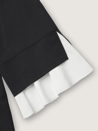 Contrast Patchwork Bell Sleeve Blouse