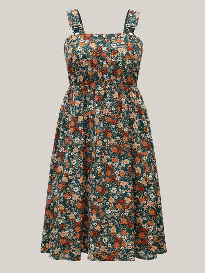 Ditsy Floral Adjustable Straps Elastic Waist Dress