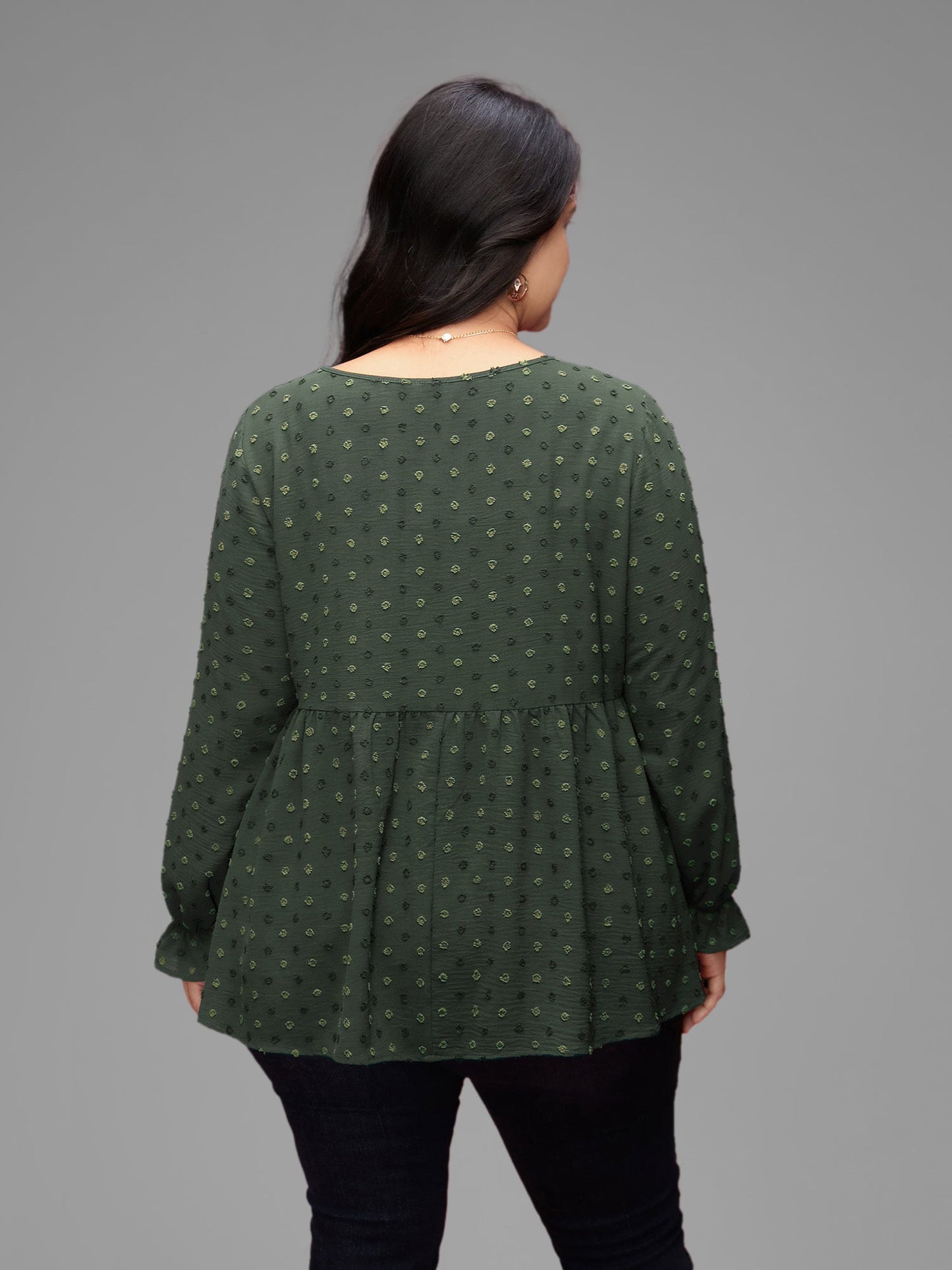 Textured Dot Elastic Cuffs A-line Blouse