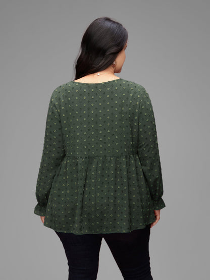 Textured Dot Elastic Cuffs A-line Blouse