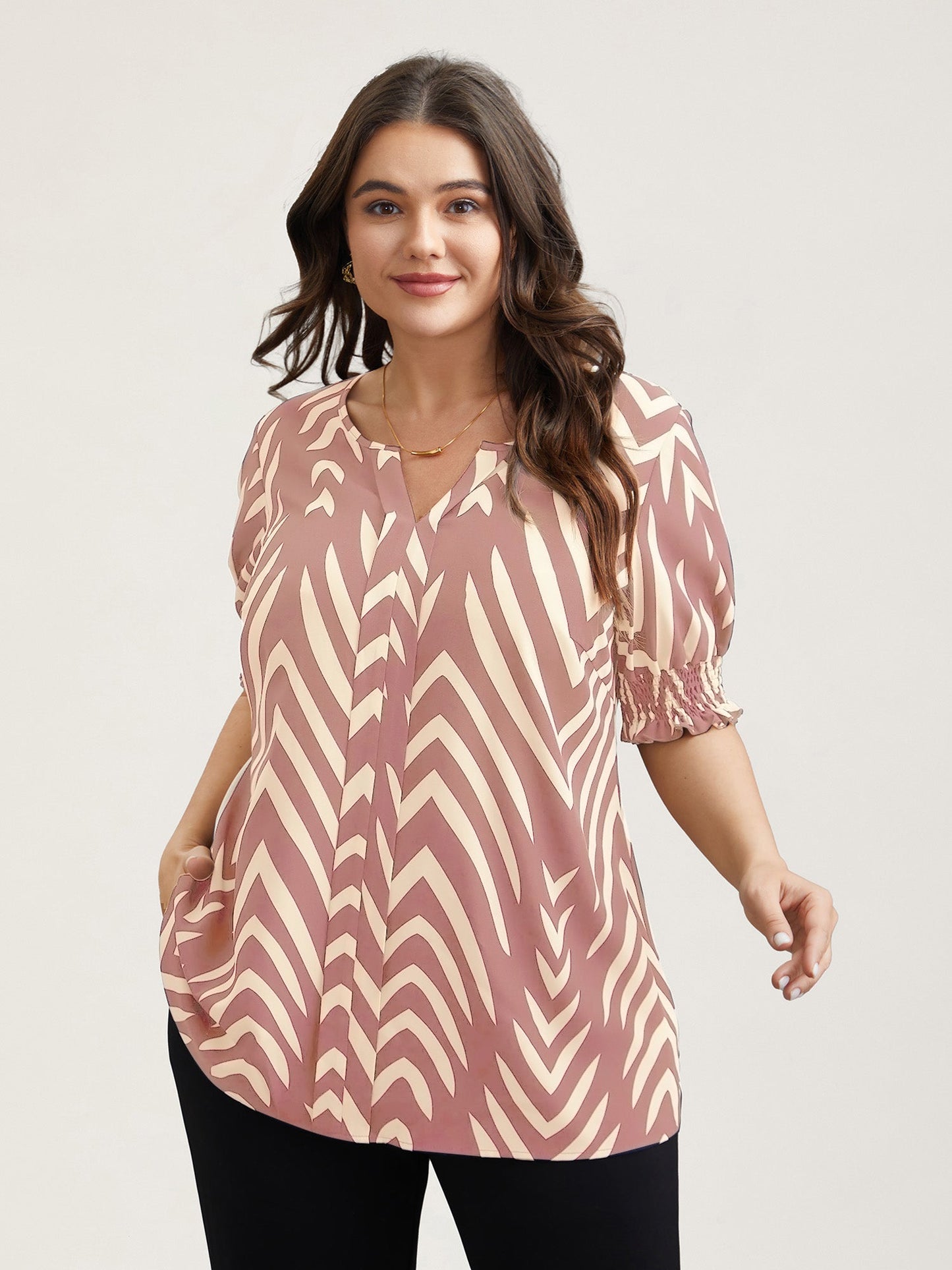 Geometric Print Ruffled Shirred Shirt