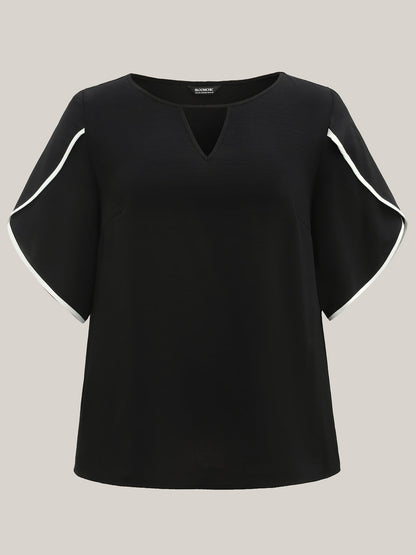 Color Contrast Petal Sleeve Shirt