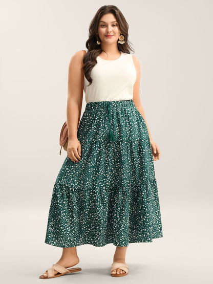 Ditsy Floral Print Tiered Tied Maxi Skirt