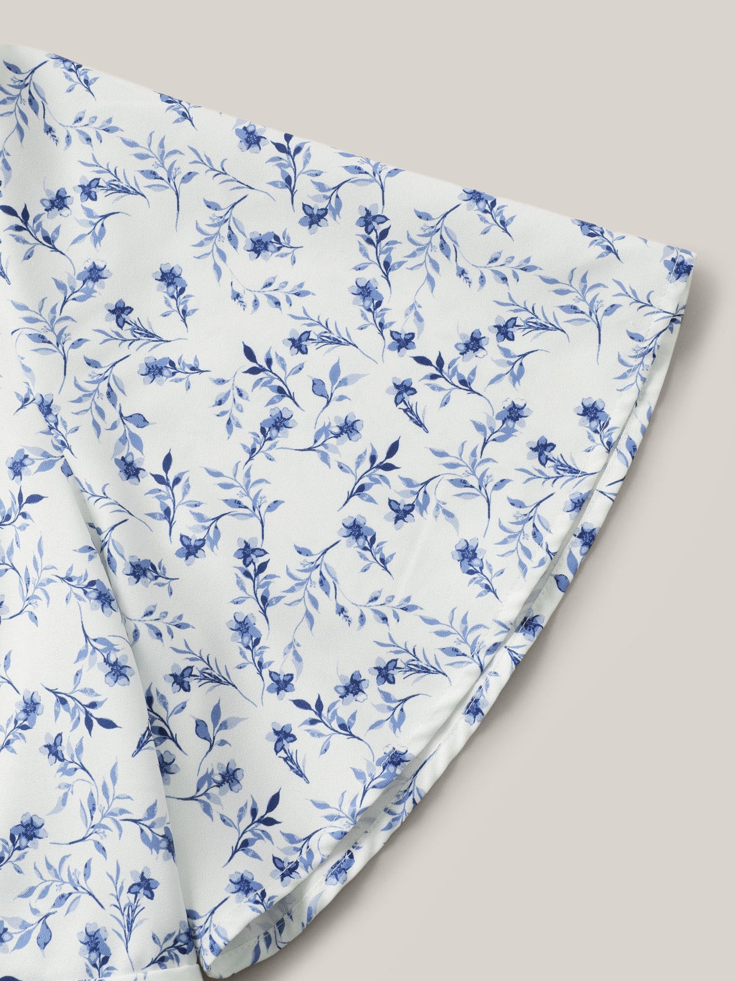 Floral Pleated Elastic Waist Ruffle Sleeve Blouse