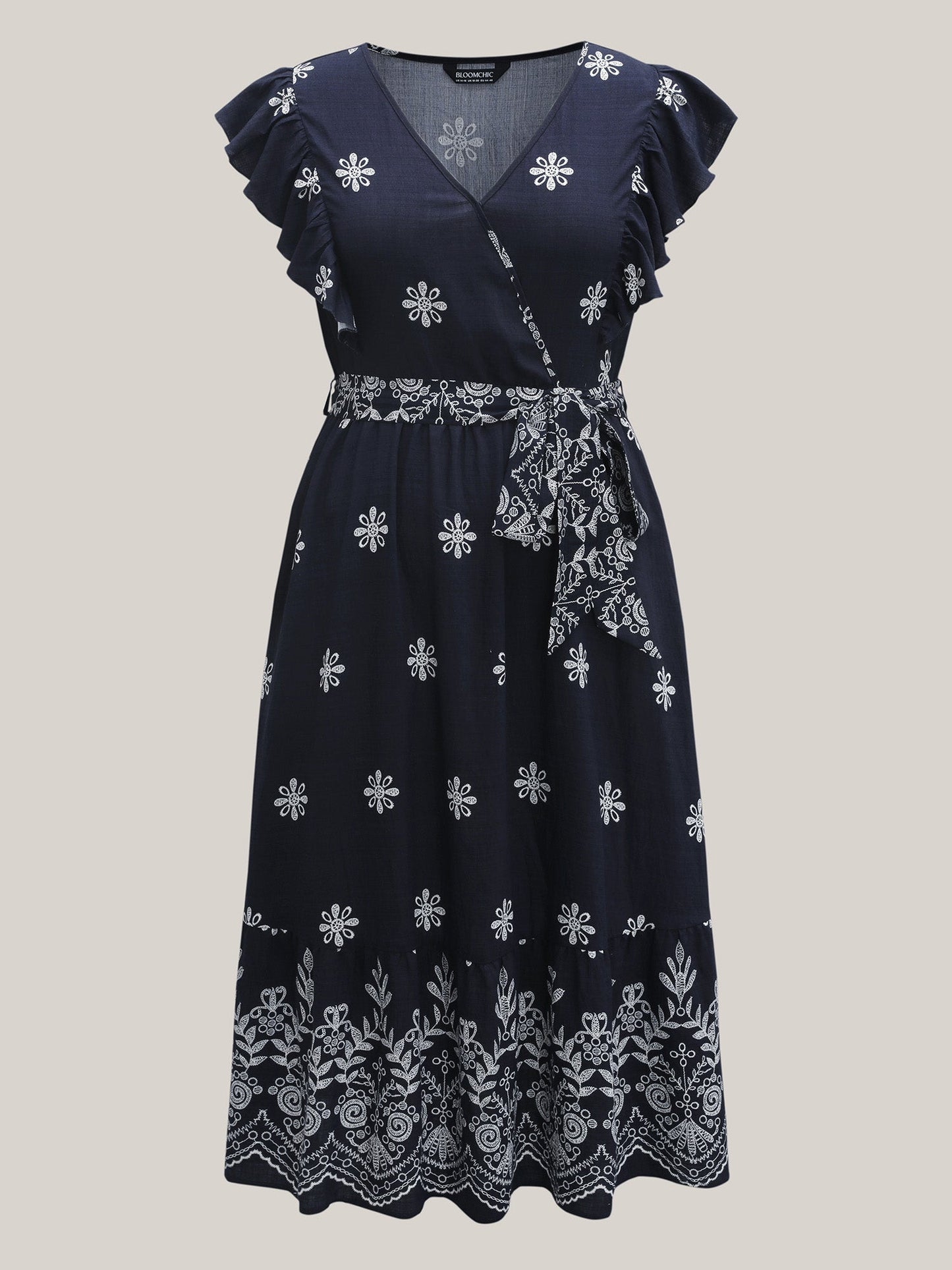 Rayon Stretchy Waist Pockets Flutter Midi Dress