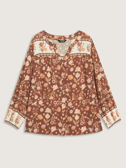 Floral Print Contrast Button-Front Shirt