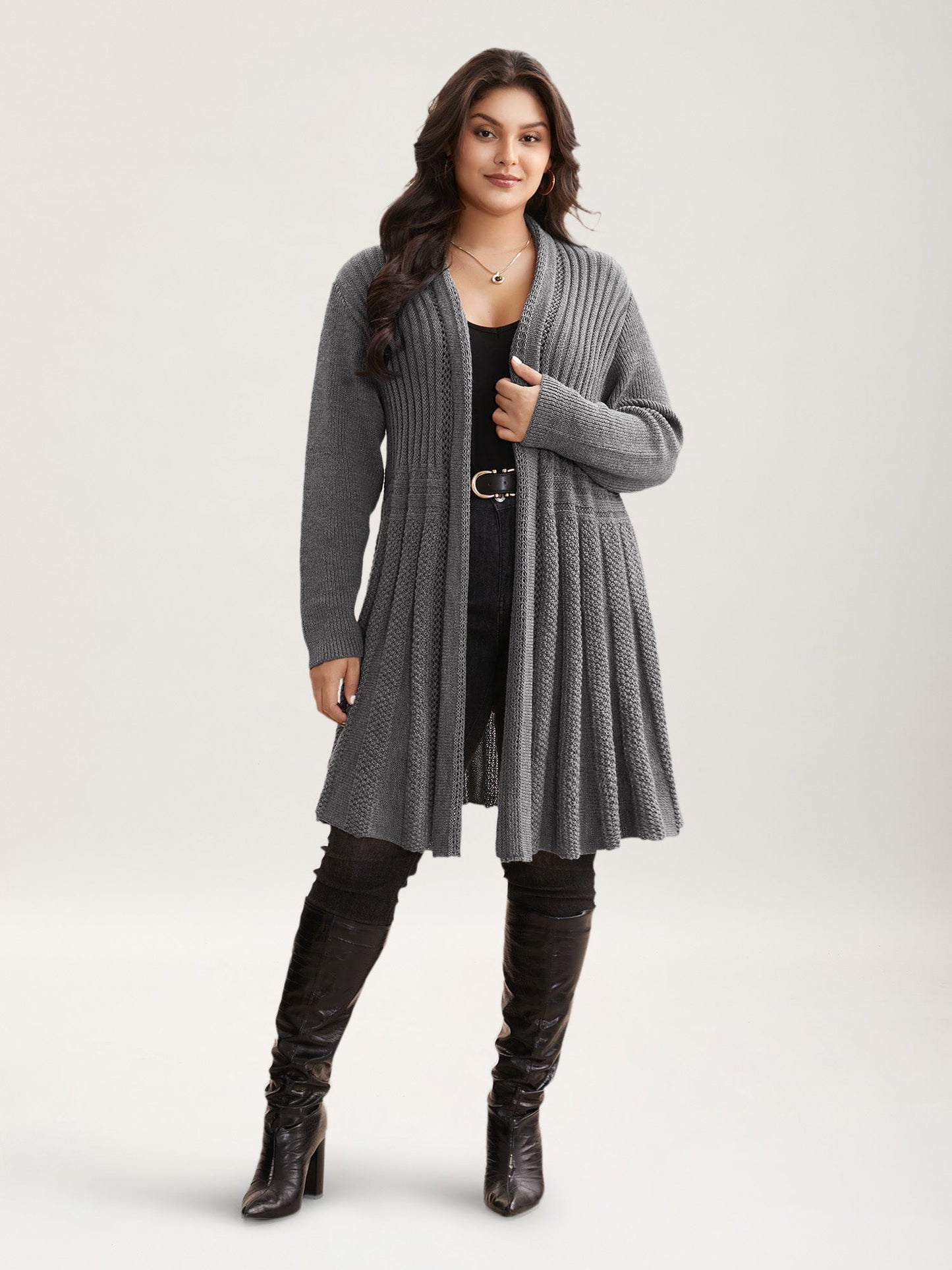 Plain Textured Kimono Collar Cardigan