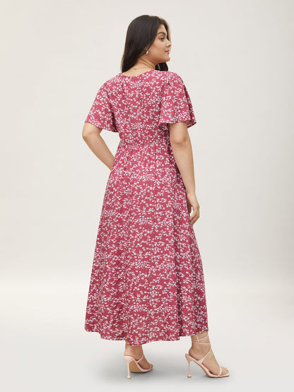 Bloom Dress - Flutter Sleeve Ditsy Floral Pocket Split Maxi Dress