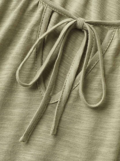 Boho Print Neck Tie Plain Top