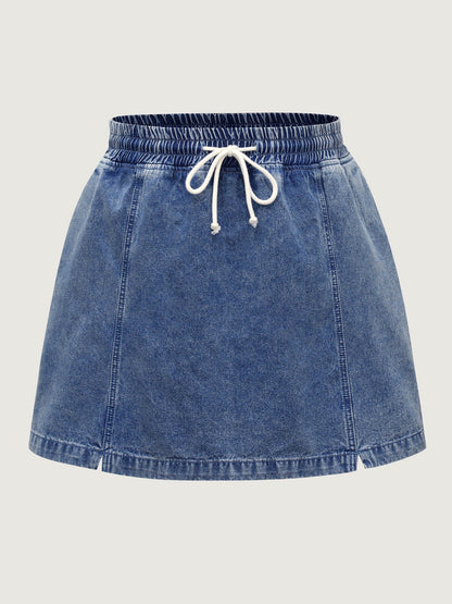 Pull-On Drawstring Denim Skort