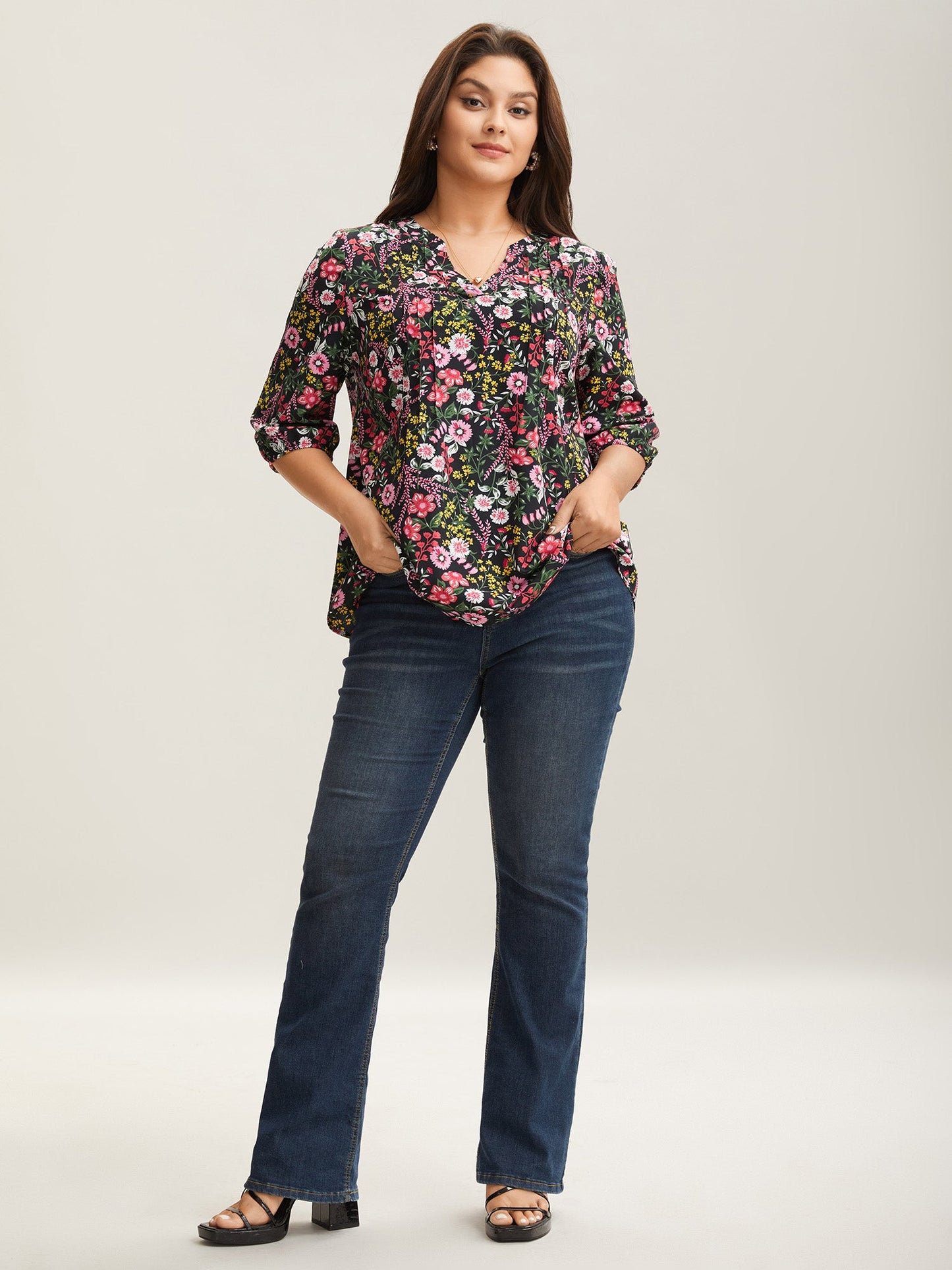 Floral Print Notched Collar Shirt