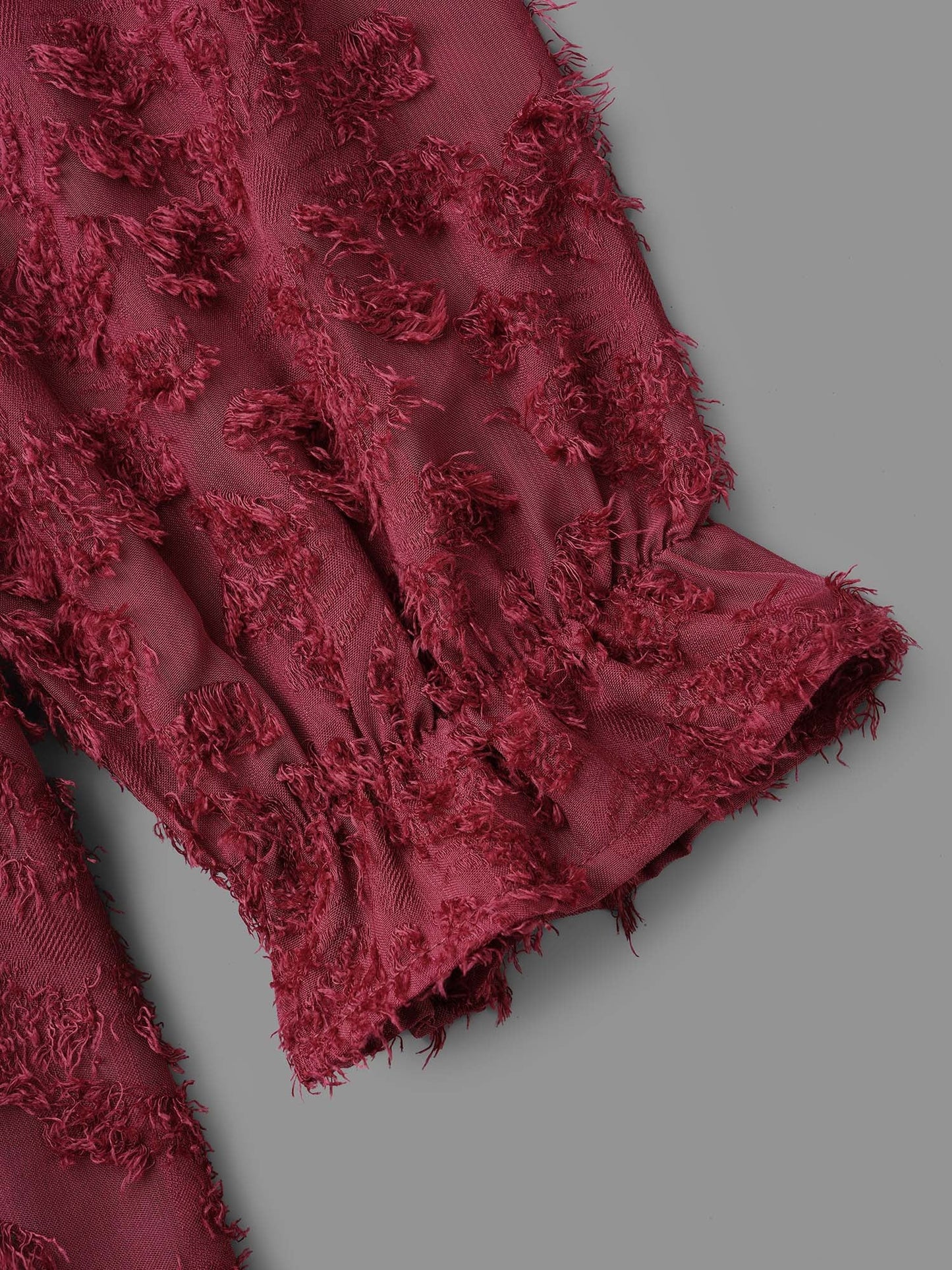 Round Neck Jacquard Plisse Ruched Blouse