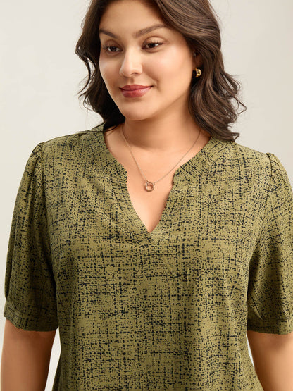 Geometric Print Puff Sleeve Blouse