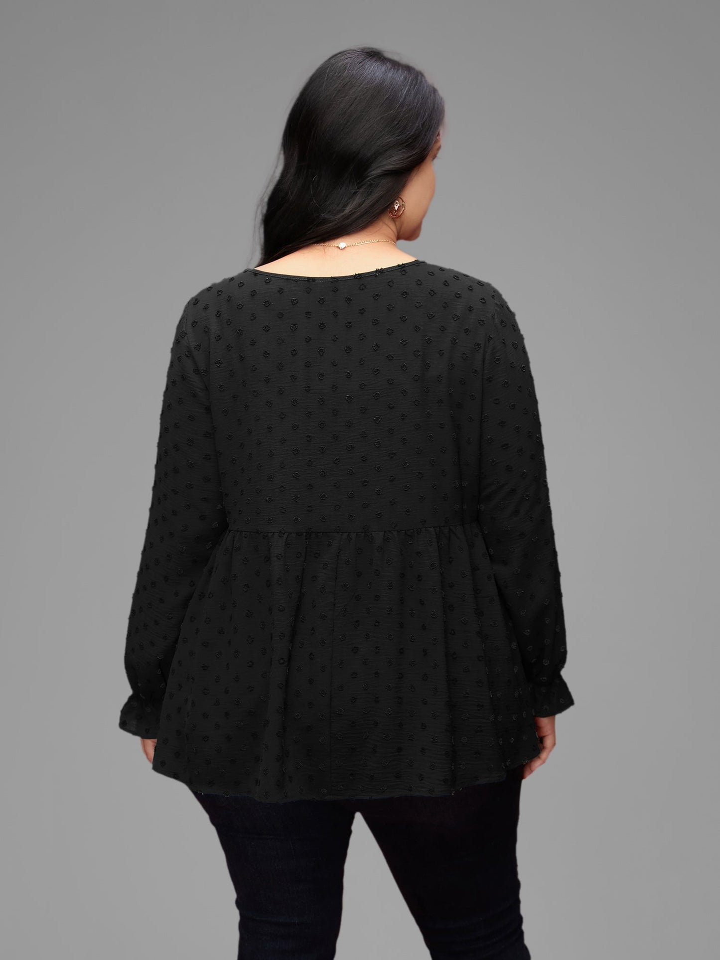 Textured Dot Elastic Cuffs A-line Blouse