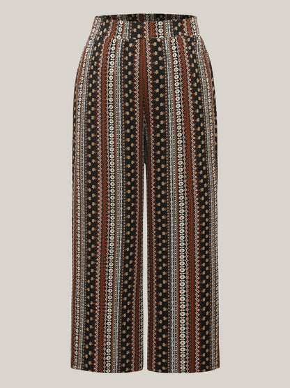 Boho Geometric Pattern Wide-Leg Pants