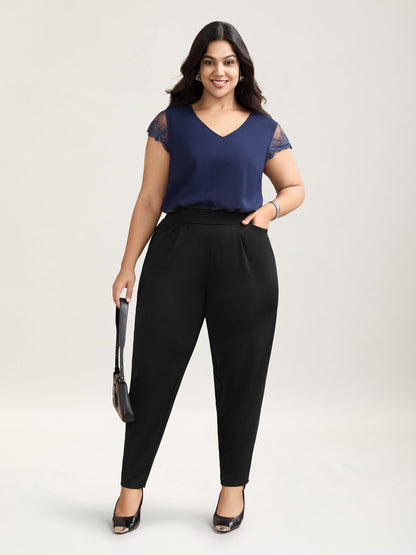 Pleated Stretchy Waist Skinny-Fit Pants