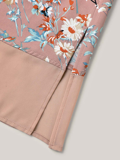 Garden Print Spliced V-Neck Blouse