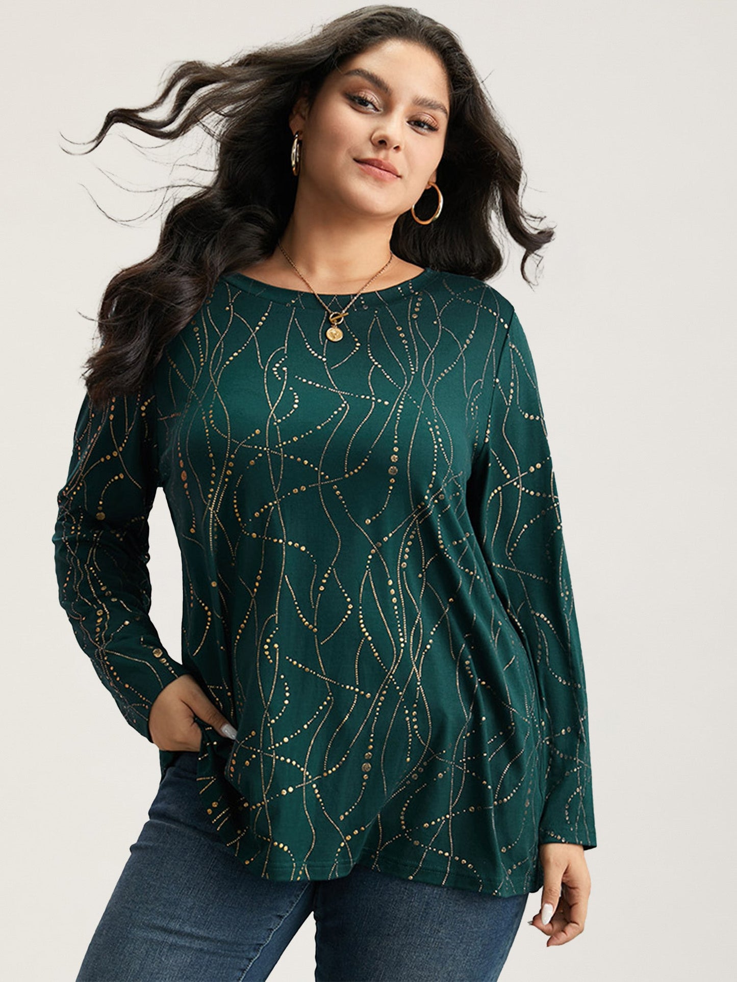 Polka Dot Contrast Round Neck T-shirt