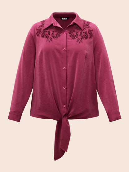 Shirt Collar Broderie Anglaise Tie Knot Blouse