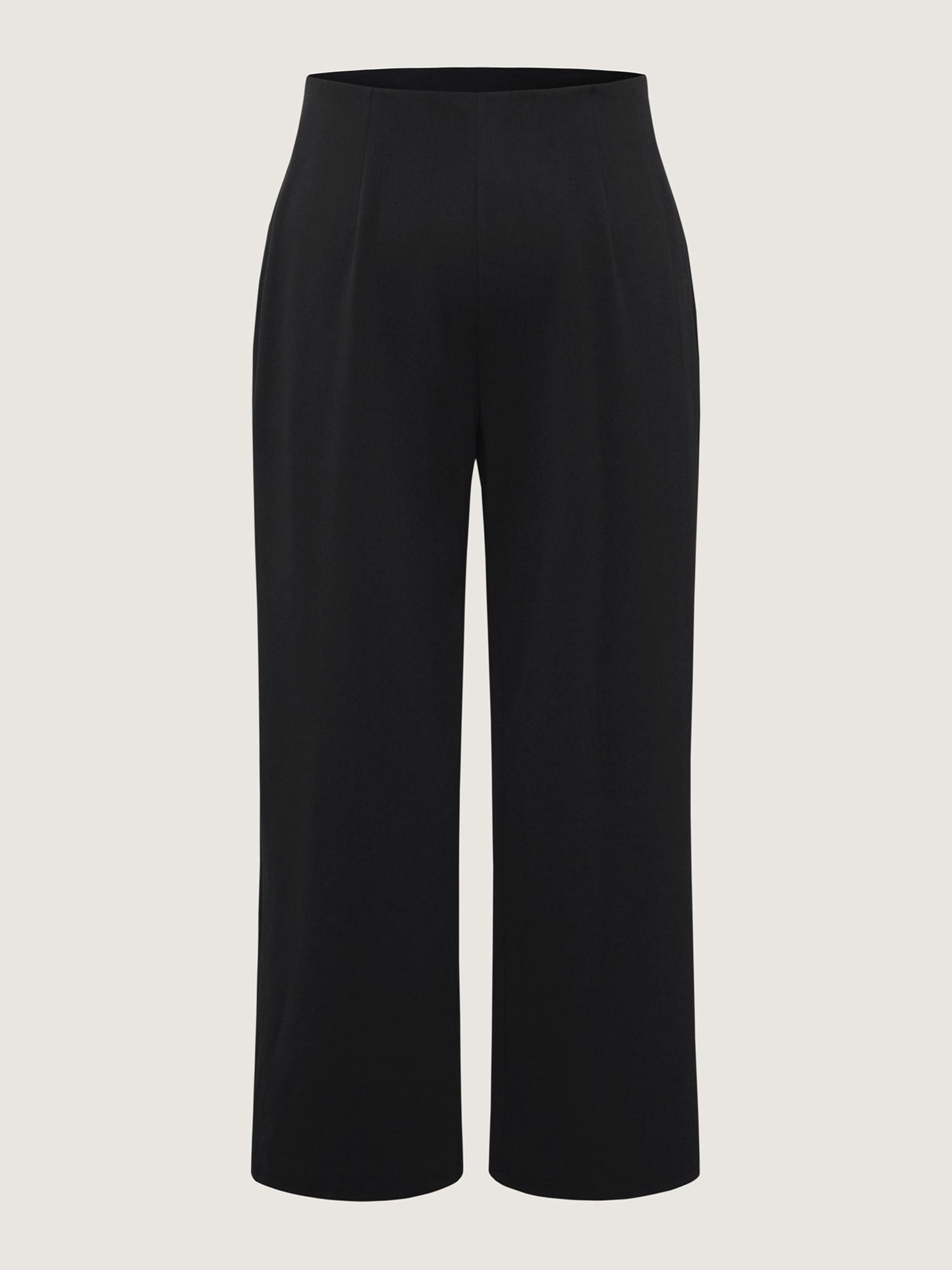 Solid Elastic Waist Pleated Wide Leg Pants