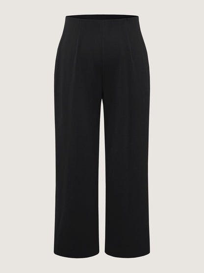 Solid Elastic Waist Pleated Wide Leg Pants