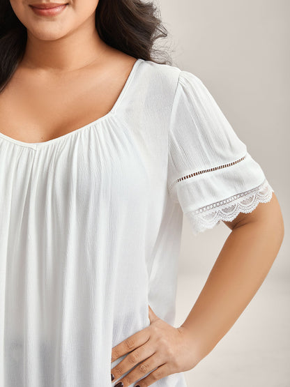 Rayon Flowy Lace Trim Solid Blouse