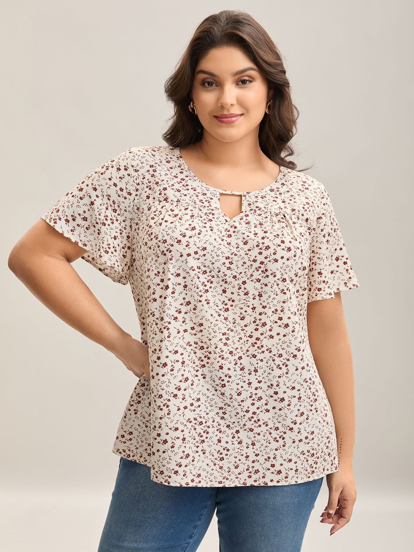 Ditsy Floral Print Lotus Leaf Sleeve Shirt