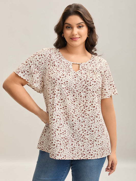Ditsy Floral Print Lotus Leaf Sleeve Shirt