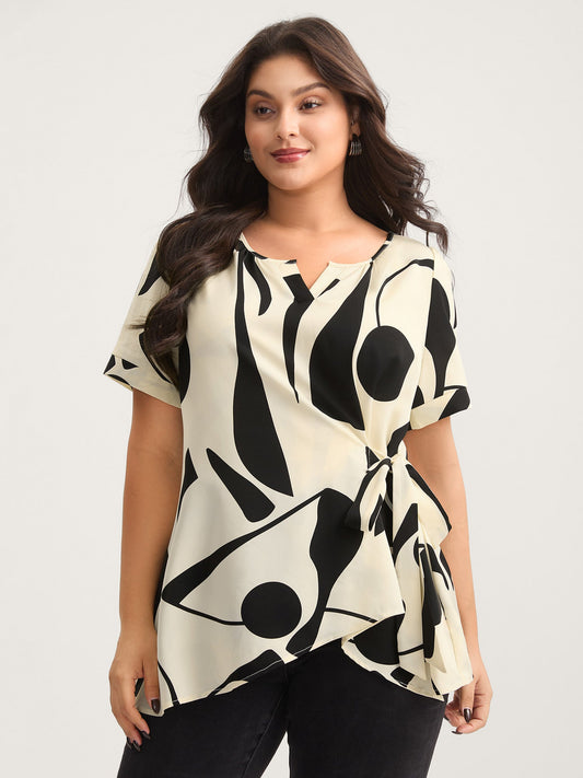 Abstract Print Knotted Blouse