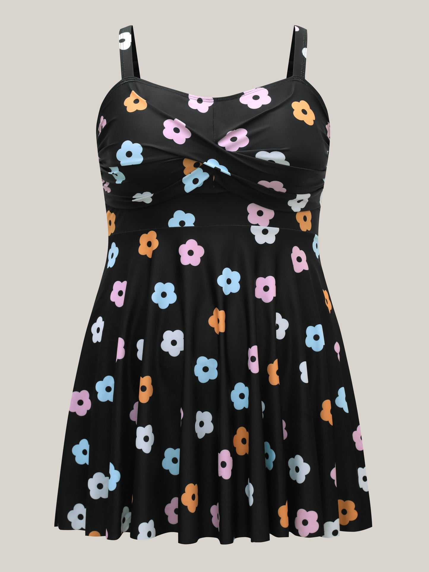 Twist Front Floral Print Flared Swim Dress