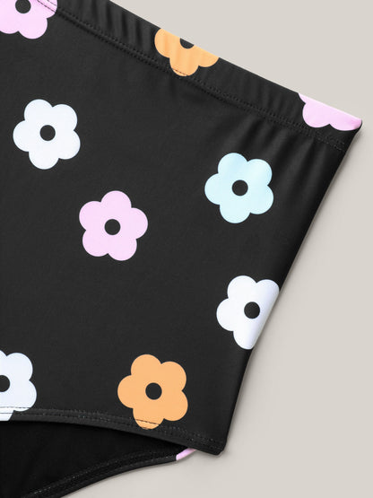 Twist Front Floral Print Flared Swim Dress