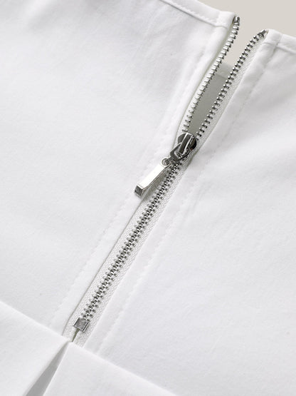 Classic Plain Boat Neck Zipper Blouse