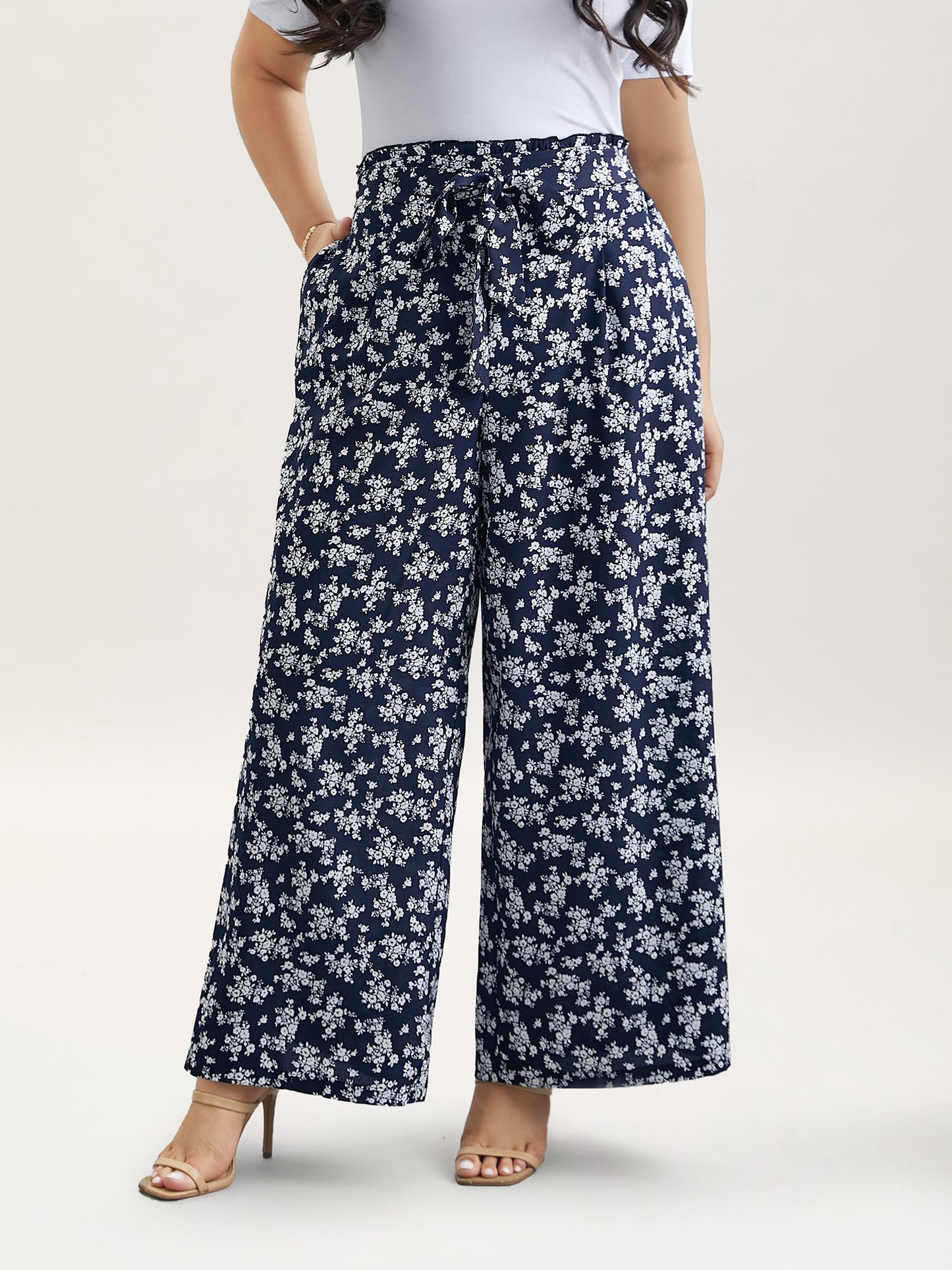 Floral Print Waist Stretchy Wide Leg Pants