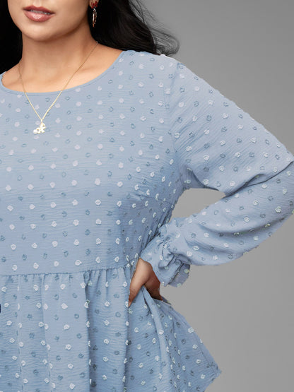 Textured Dot Elastic Cuffs A-line Blouse