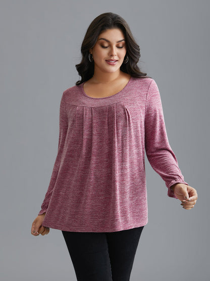 Round Neck Heather Pleated T-shirt