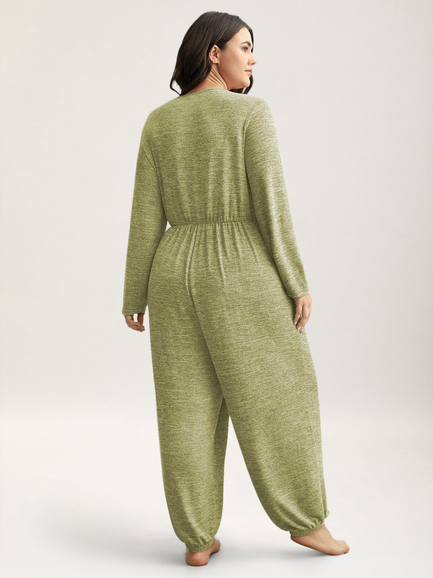 Elastic Waist Overlap Collar Lounge Jumpsuit