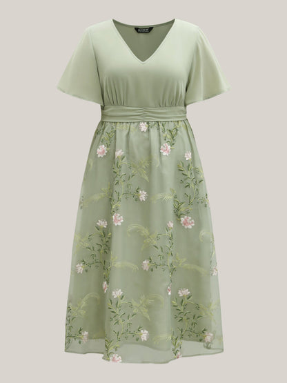 Floral Print Spliced Pockets Maxi Dress