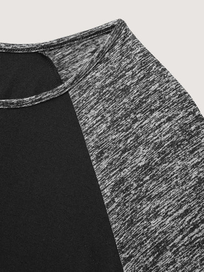 Heather Patchwork Button Detail Stretchy T-Shirt