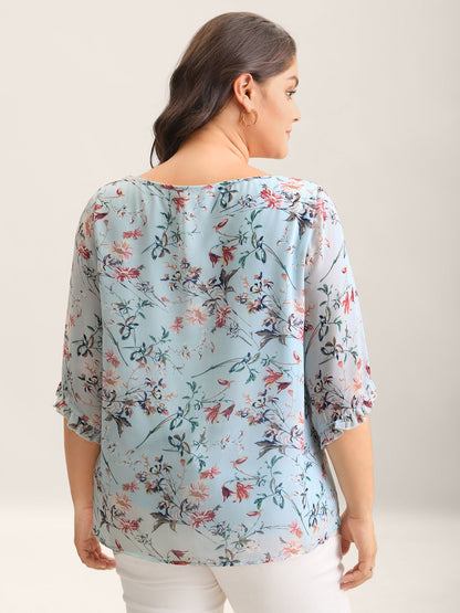 Chiffon Floral Print Flowy Blouse