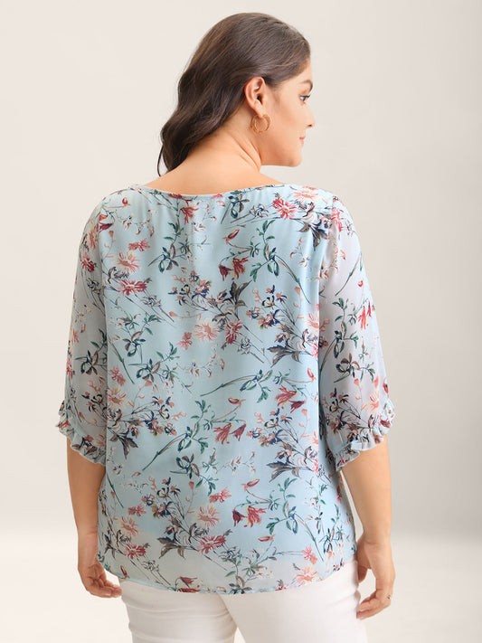 Chiffon Floral Print Flowy Blouse