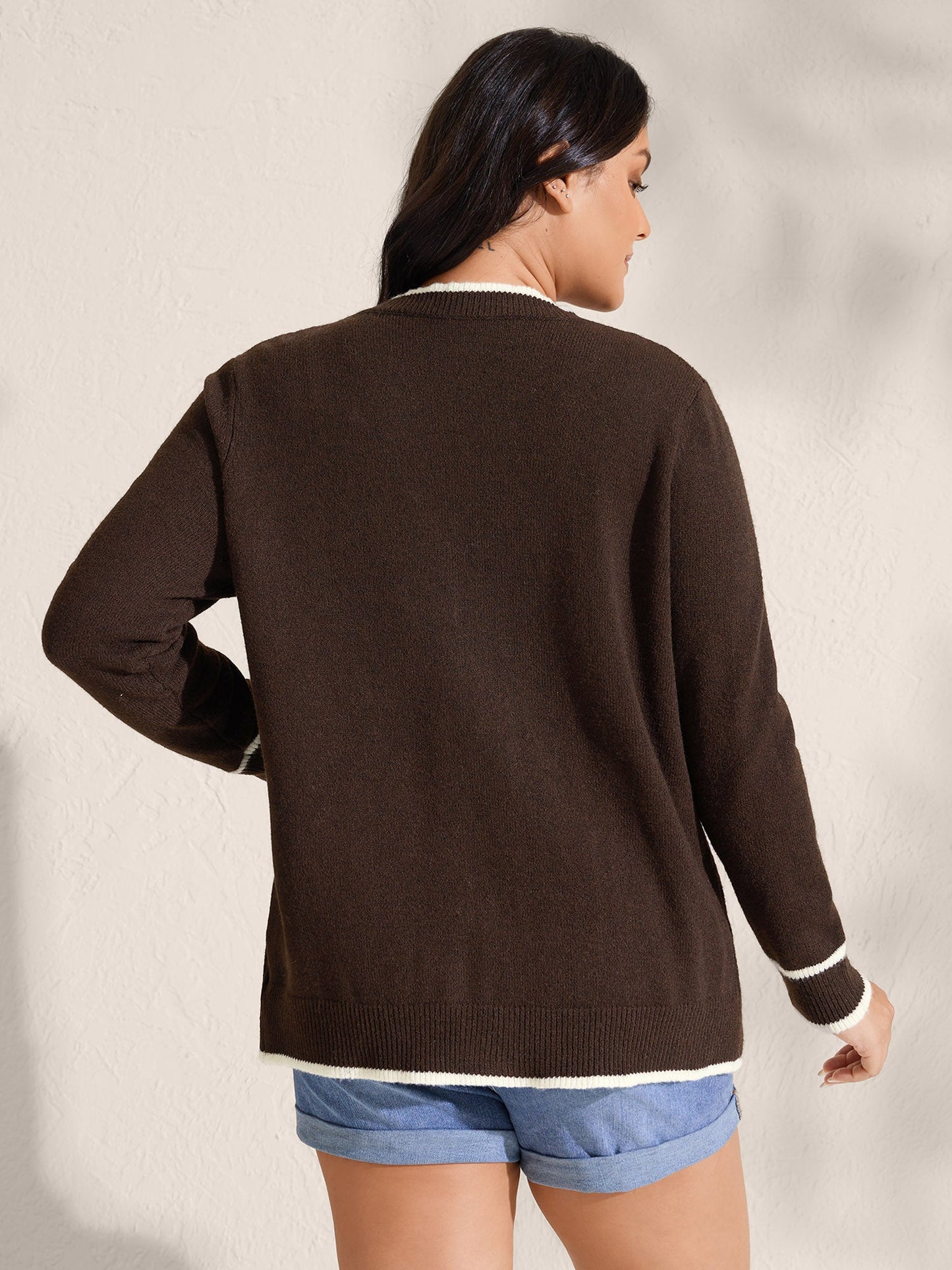 Textured Pocket Color Contrast Knit Cardigan