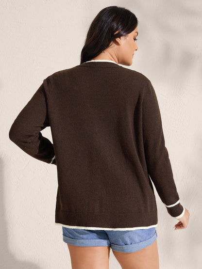 Textured Pocket Color Contrast Knit Cardigan