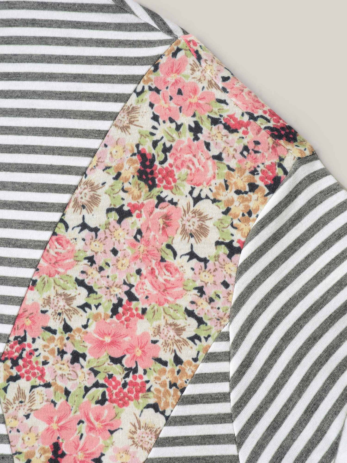 Cotton Mixed Print Floral Detail Knit Top