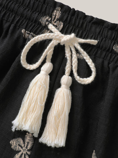 Boho Print Color Contrast Wide-Leg Pants