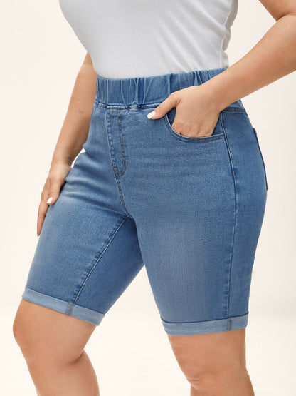 Pull-On Stretchy Waist Denim Shorts